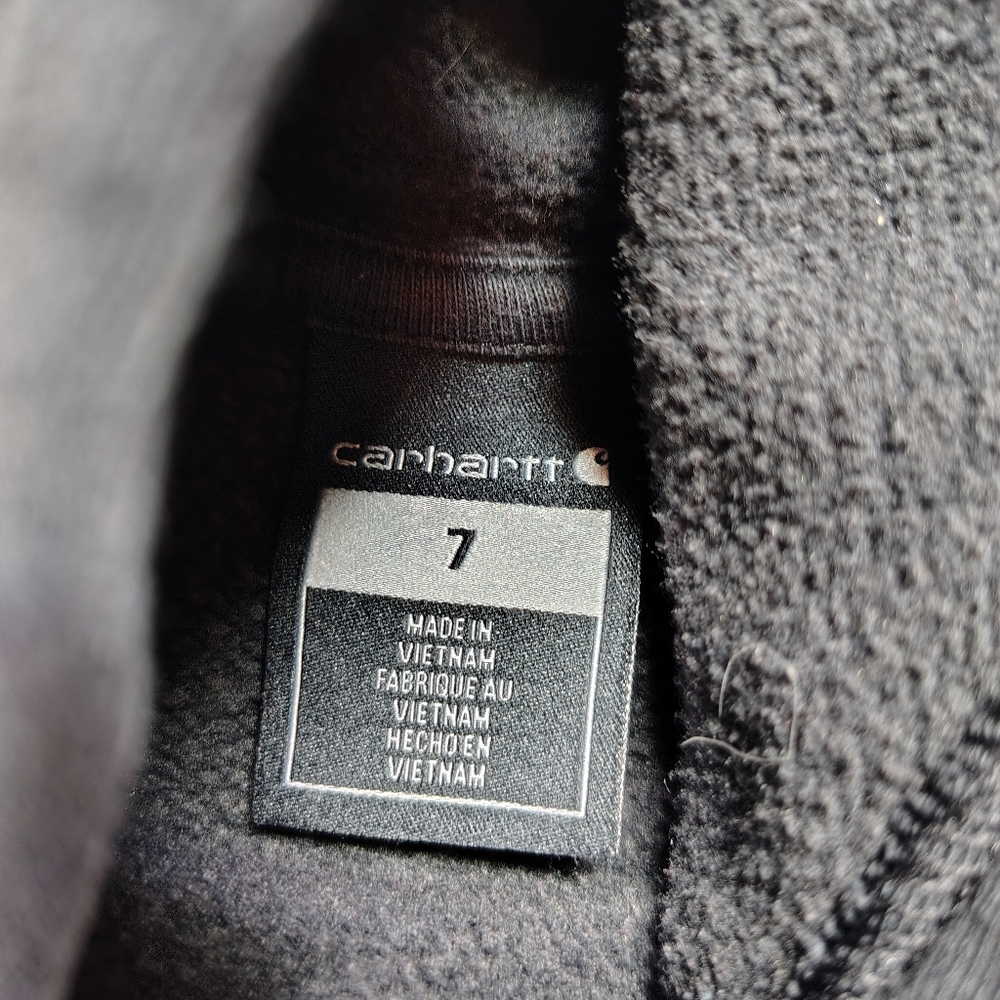Carhartt Boys Hoodie Size 7 Black White Graphic Logo Pullover Spellout Sleeve - Picture 4 of 9